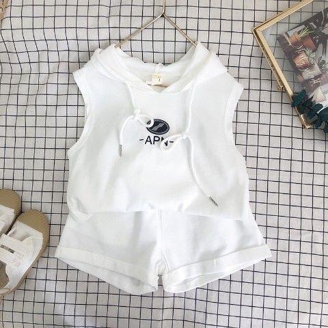 Summer Suit Korean Style Cotton Sleeveless Hooded Shorts Two-Piece Girl Western Style Suit - Almoni Express