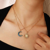 Sun Moon Necklace Blue Gold Stainless Steel Pendant Necklaces Jewelry - AL MONI EXPRESS