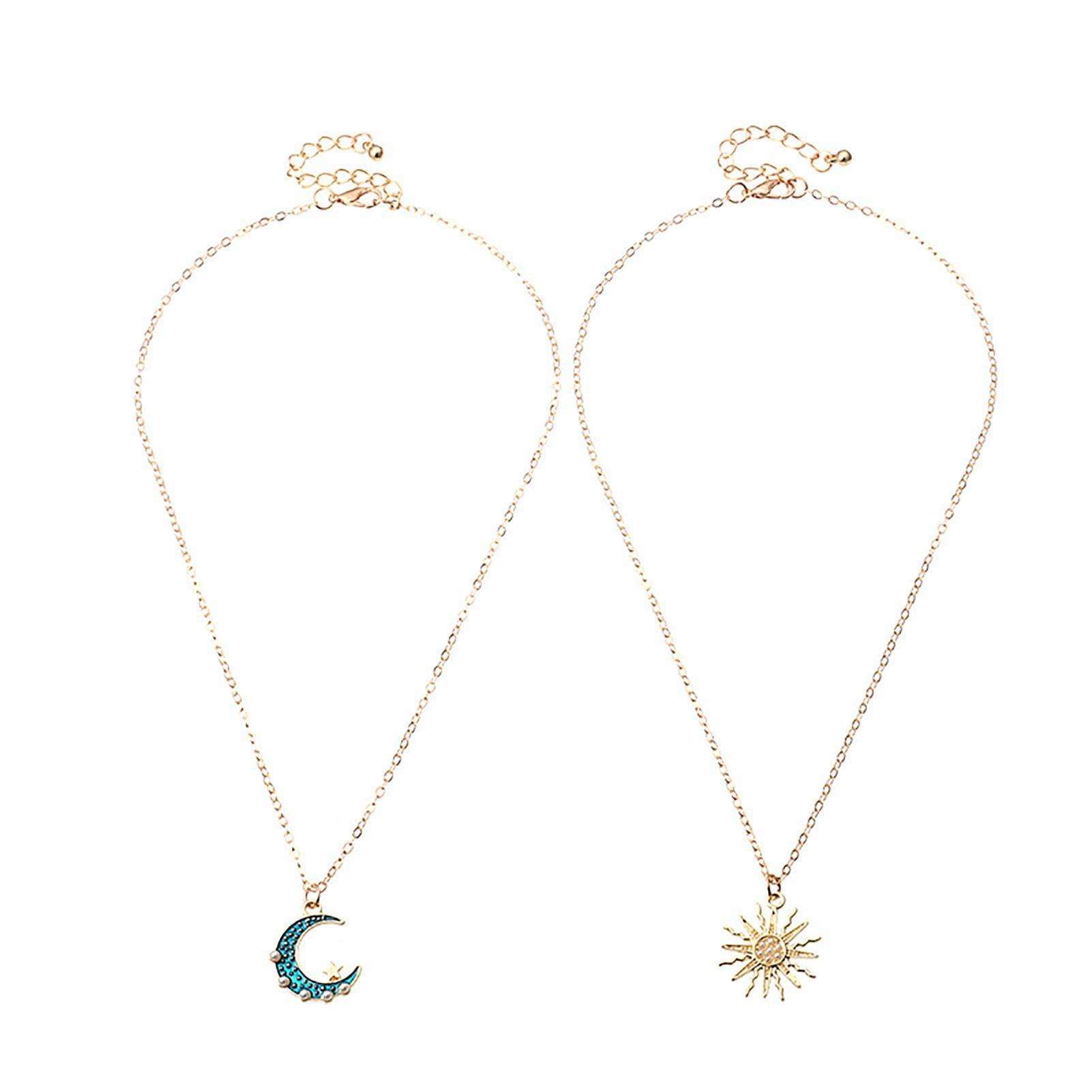 Sun Moon Necklace Blue Gold Stainless Steel Pendant Necklaces Jewelry - AL MONI EXPRESS