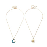 Sun Moon Necklace Blue Gold Stainless Steel Pendant Necklaces Jewelry - AL MONI EXPRESS