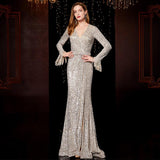 Temperament Banquet Ladies Sequined Annual Meeting Host Long Evening Dress - Almoni Express