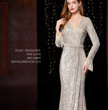 Temperament Banquet Ladies Sequined Annual Meeting Host Long Evening Dress - Almoni Express