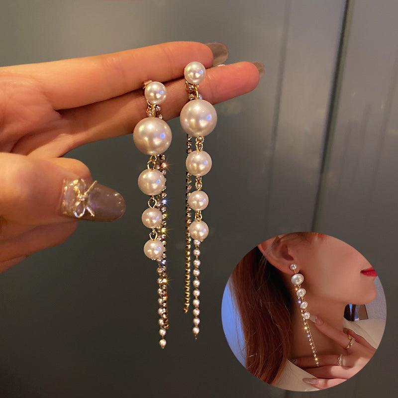 Temperament Pearl Tassel Long Earrings With 925 Silver Needle Fashion Luxury Personalized Earrings For Women - AL MONI EXPRESS