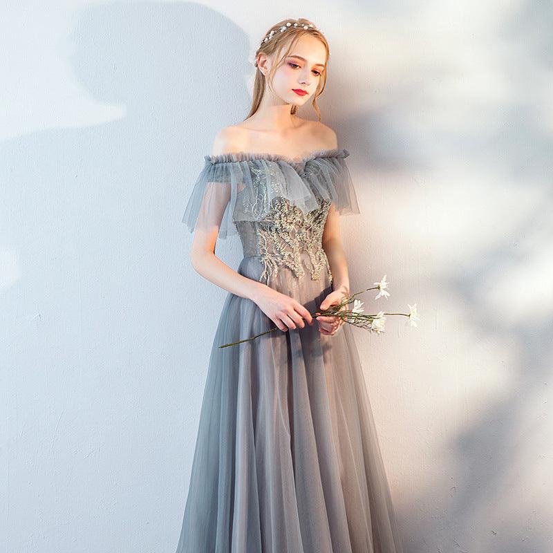 The Host's Annual Meeting Banquet Dress Skirt Fairy Air Shoulder Long Dress Female - Almoni Express