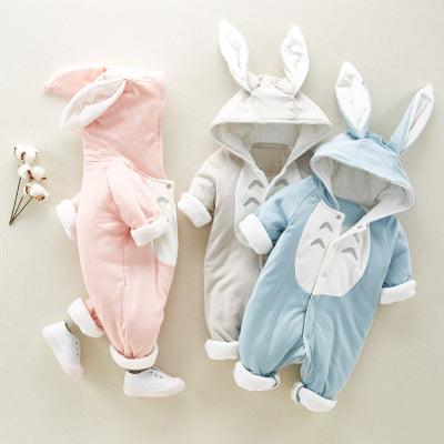 The new cotton padded cotton baby romper thickened chinchilla hooded cotton baby Onesies newborn go climbing clothes - Almoni Express