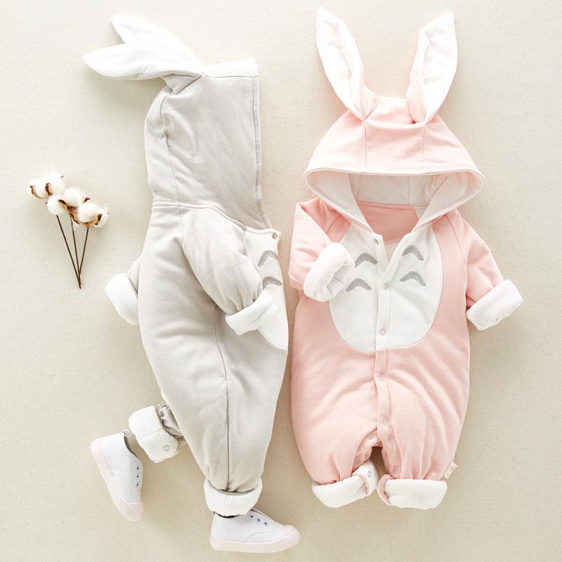 The new cotton padded cotton baby romper thickened chinchilla hooded cotton baby Onesies newborn go climbing clothes - Almoni Express