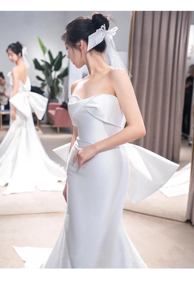 The New Small Trailing Temperament Trailing Simple And Thin Mermaid Wedding Dress - Almoni Express