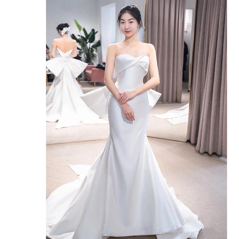 The New Small Trailing Temperament Trailing Simple And Thin Mermaid Wedding Dress - Almoni Express