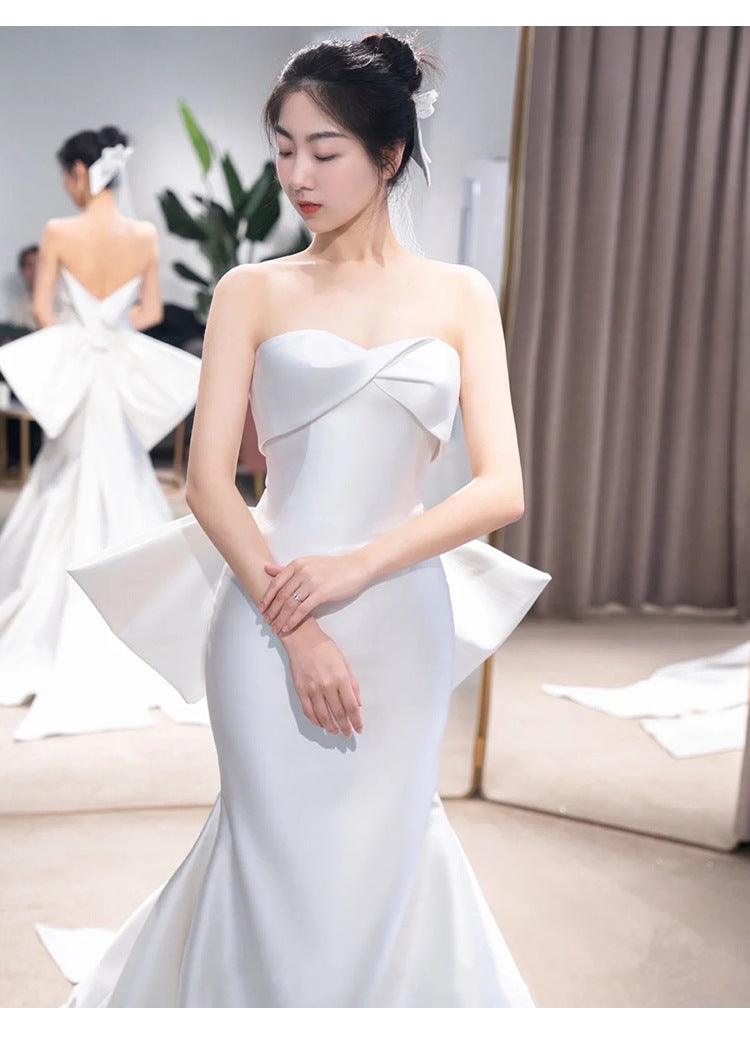 The New Small Trailing Temperament Trailing Simple And Thin Mermaid Wedding Dress - Almoni Express