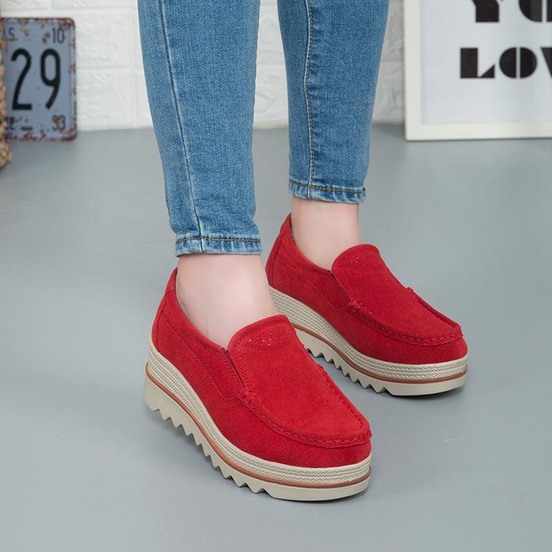 Thick-soled Flat Shoes Anti-slip Suede Height Increasing Shoes For Women - AL MONI EXPRESS