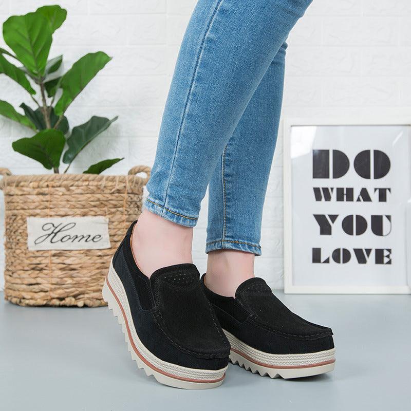 Thick-soled Flat Shoes Anti-slip Suede Height Increasing Shoes For Women - AL MONI EXPRESS