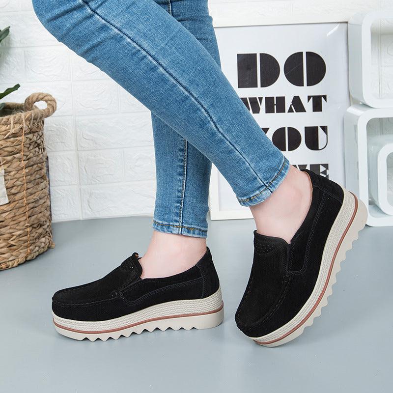 Thick-soled Flat Shoes Anti-slip Suede Height Increasing Shoes For Women - AL MONI EXPRESS