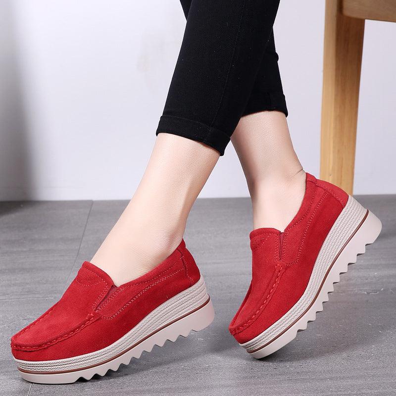 Thick-soled Flat Shoes Anti-slip Suede Height Increasing Shoes For Women - AL MONI EXPRESS