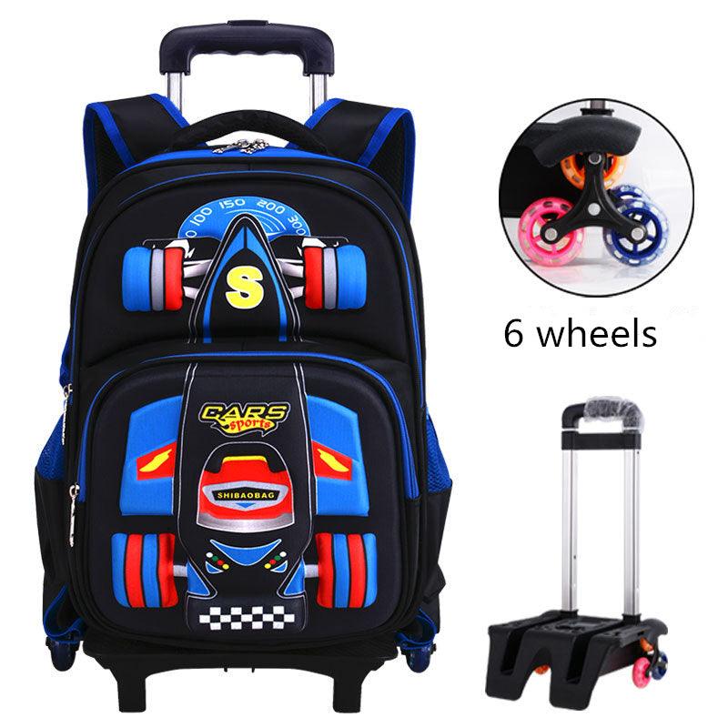 Three Dimensional Car Boys Primary School Trolley School Bag - Almoni Express