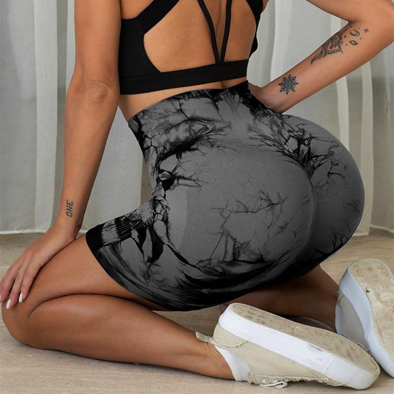 Tie-dye Printed Yoga Pants Summer Quick-drying Fitness Shorts Sexy High-waisted Hip-lifting Leggings Women Pants - AL MONI EXPRESS