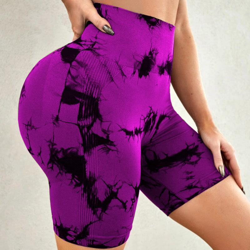 Tie-dye Printed Yoga Pants Summer Quick-drying Fitness Shorts Sexy High-waisted Hip-lifting Leggings Women Pants - AL MONI EXPRESS