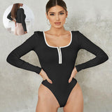 Tight Long Sleeve Jumpsuit Fashion Square Neck Zipper Thread Innner Corset Body Shaper Clothing For Dress Slim Sports Yoga Fitness Romper - AL MONI EXPRESS