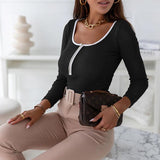 Tight Long Sleeve Jumpsuit Fashion Square Neck Zipper Thread Innner Corset Body Shaper Clothing For Dress Slim Sports Yoga Fitness Romper - AL MONI EXPRESS