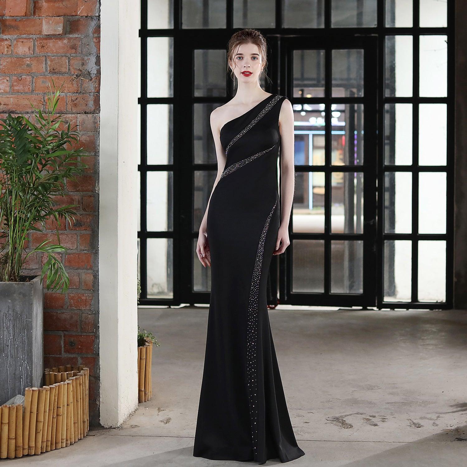 Toast Dress Bride Long One-shoulder Thank You Banquet Slim Fishtail Skirt - Almoni Express