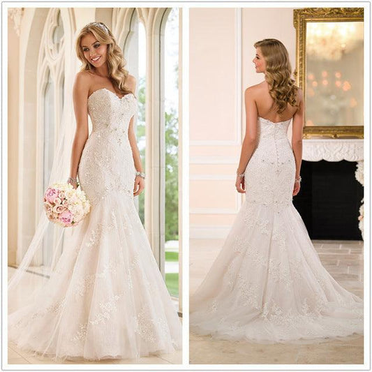 Trailing wedding dress tube top lace wedding dress - Almoni Express