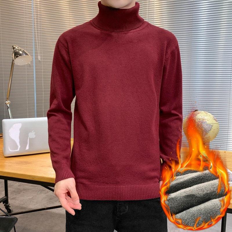 Turtleneck Sweater Plus Velvet Knitting Trend Of Self-cultivation All-match - Almoni Express