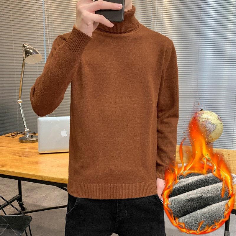 Turtleneck Sweater Plus Velvet Knitting Trend Of Self-cultivation All-match - Almoni Express