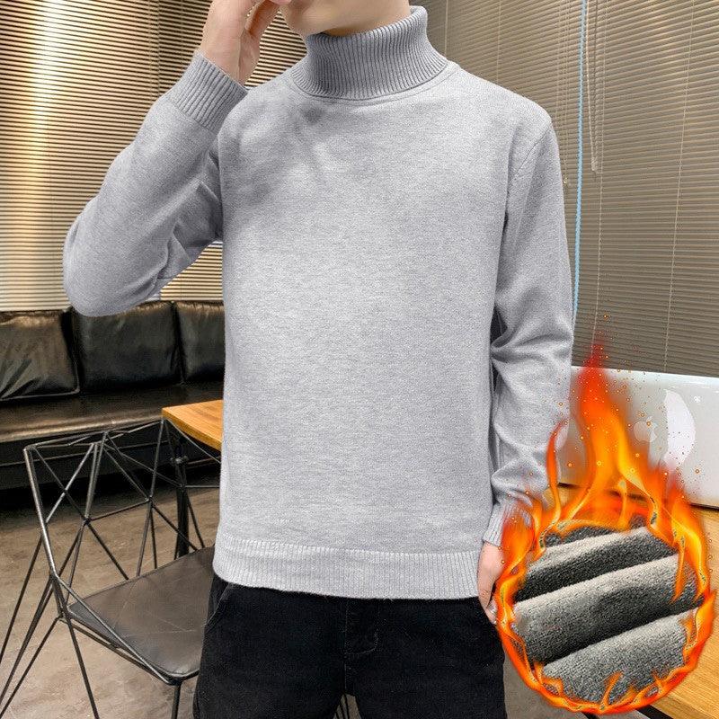 Turtleneck Sweater Plus Velvet Knitting Trend Of Self-cultivation All-match - Almoni Express