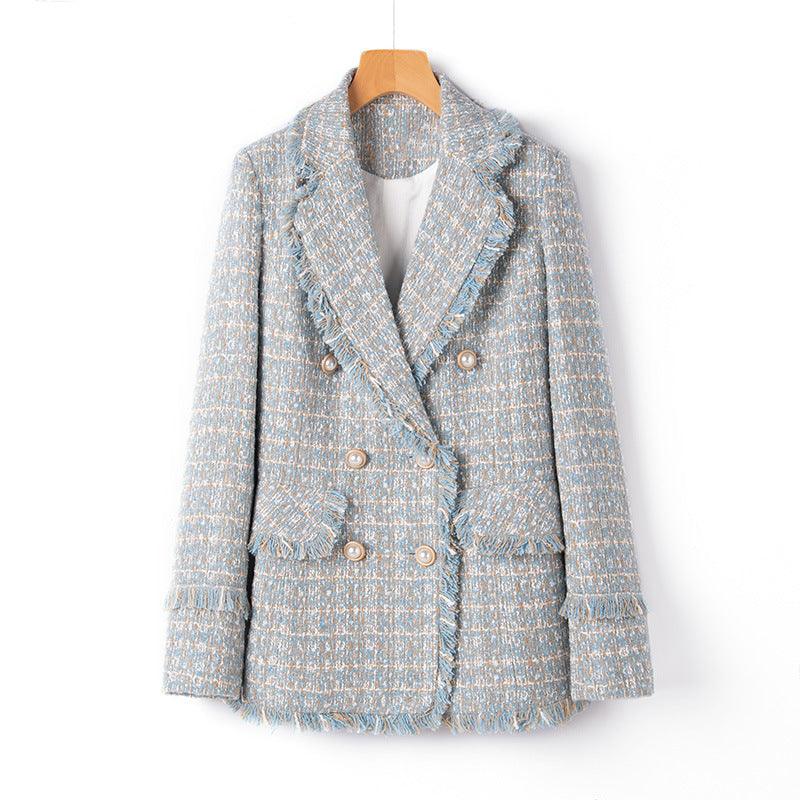 Tweed Suit Female Light Mature Retro Short Lapel Top, Lady's Small Fragrance Jacket - Almoni Express