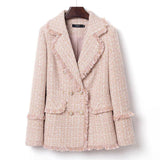 Tweed Suit Female Light Mature Retro Short Lapel Top, Lady's Small Fragrance Jacket - Almoni Express