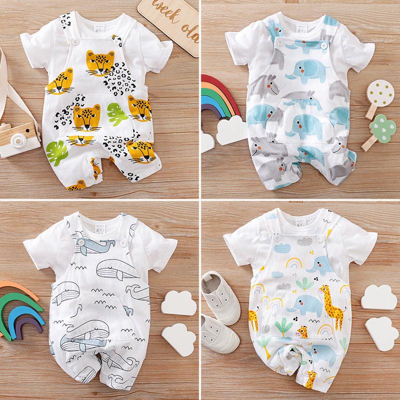 Two-piece Baby Clothes Clothing Summer Newborn Thin Baby Going Out Clothes Cartoon Strap Children's Suit - Almoni Express