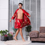 Two-piece Suit Of Dragon Pattern Bathrobe Silk Nightgown And Short Pajama Pants - Almoni Express