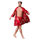 Two-piece Suit Of Dragon Pattern Bathrobe Silk Nightgown And Short Pajama Pants - Almoni Express