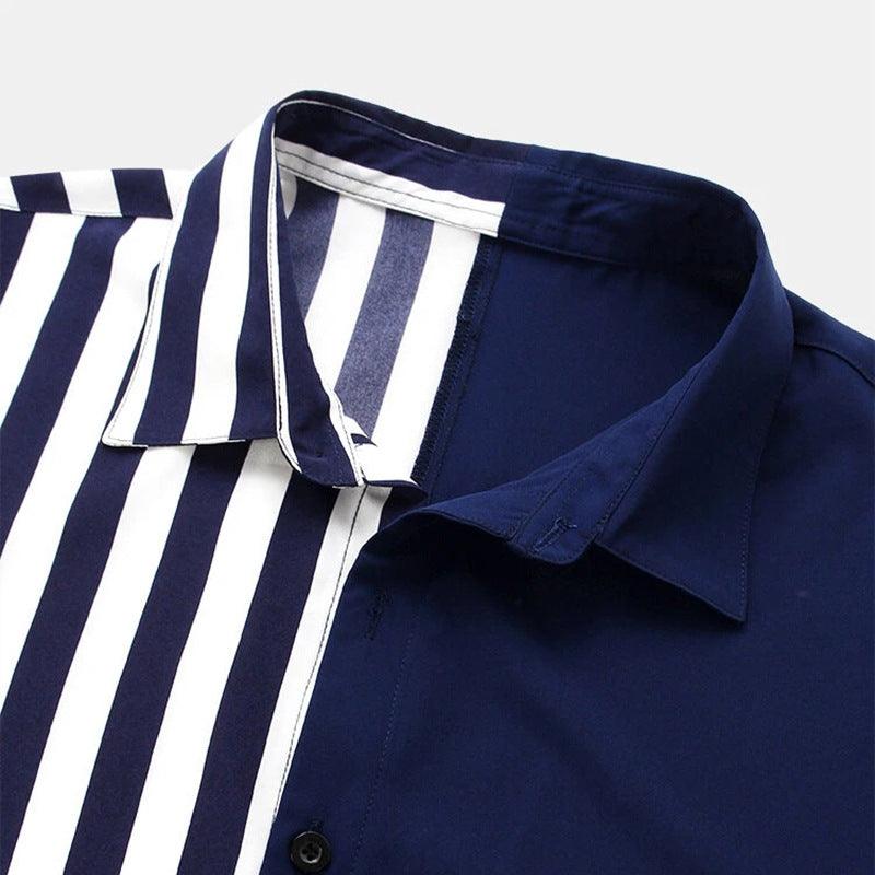 Two-tone Striped Print Casual Men's Shirt - AL MONI EXPRESS