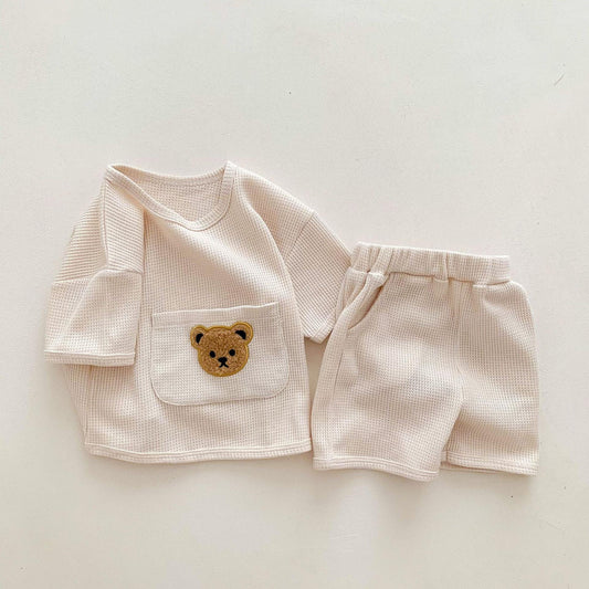 Unisex Baby Suit Clothes For Babies Summer Two-piece Bear Top Shorts - Almoni Express