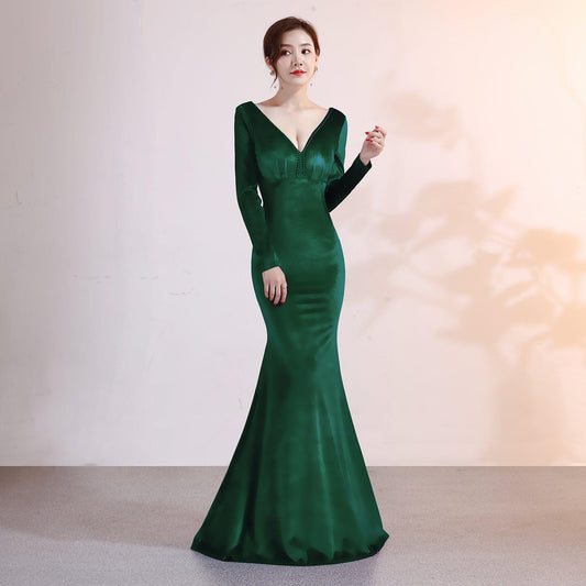 Velvet Evening Dress Mermaid Dress - Almoni Express