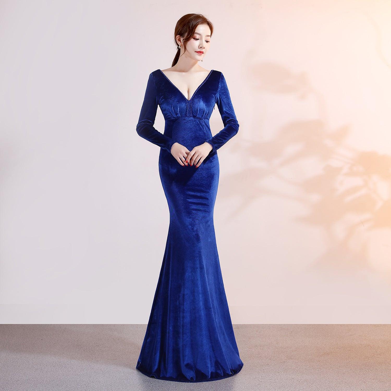 Velvet Evening Dress Mermaid Dress - Almoni Express