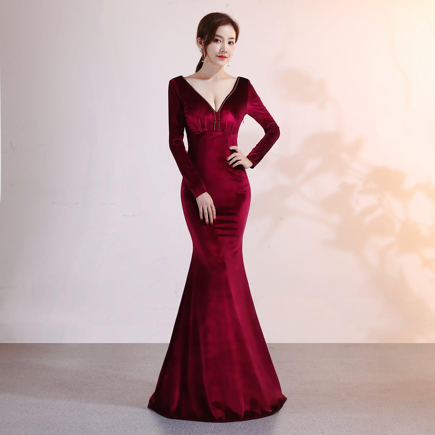 Velvet Evening Dress Mermaid Dress - Almoni Express