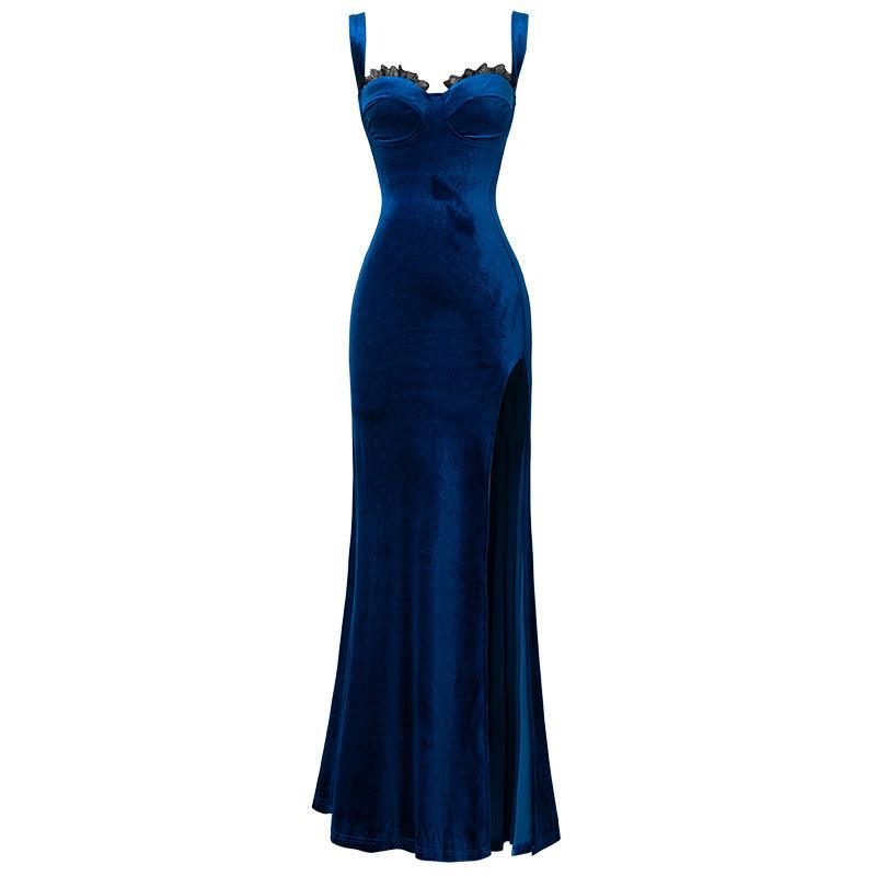 Velvet Lace Wrap Hip Evening Dress - Almoni Express