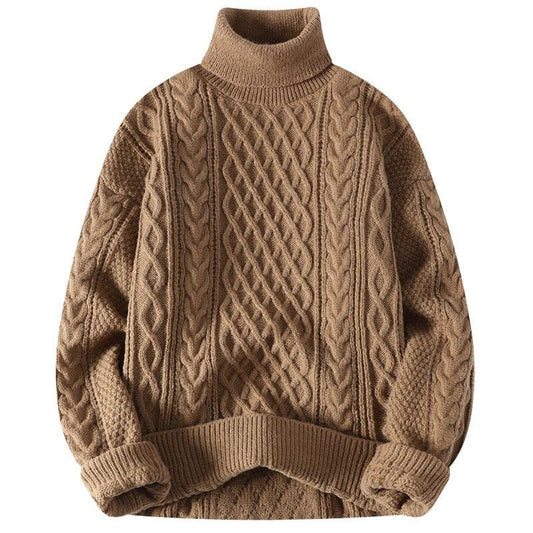 Vintage Jacquard Turtleneck Thick Sweater Men - Almoni Express