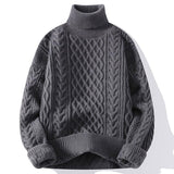 Vintage Jacquard Turtleneck Thick Sweater Men - Almoni Express