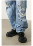 Washed Blue With Holes Straight Jeans For Men - AL MONI EXPRESS