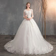 Wedding Dress Trailing Deep V Neck Lace High Waist Wedding Dress Long Sleeves - Almoni Express