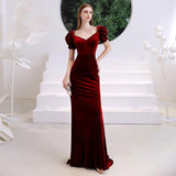 Wine Red Fishtail Evening Dress Woman - Almoni Express