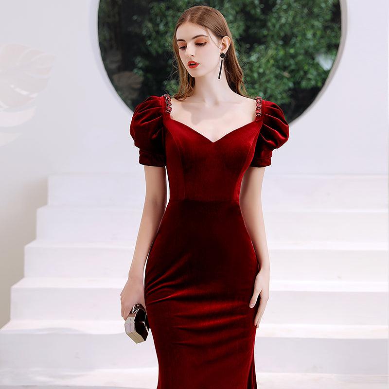 Wine Red Fishtail Evening Dress Woman - Almoni Express