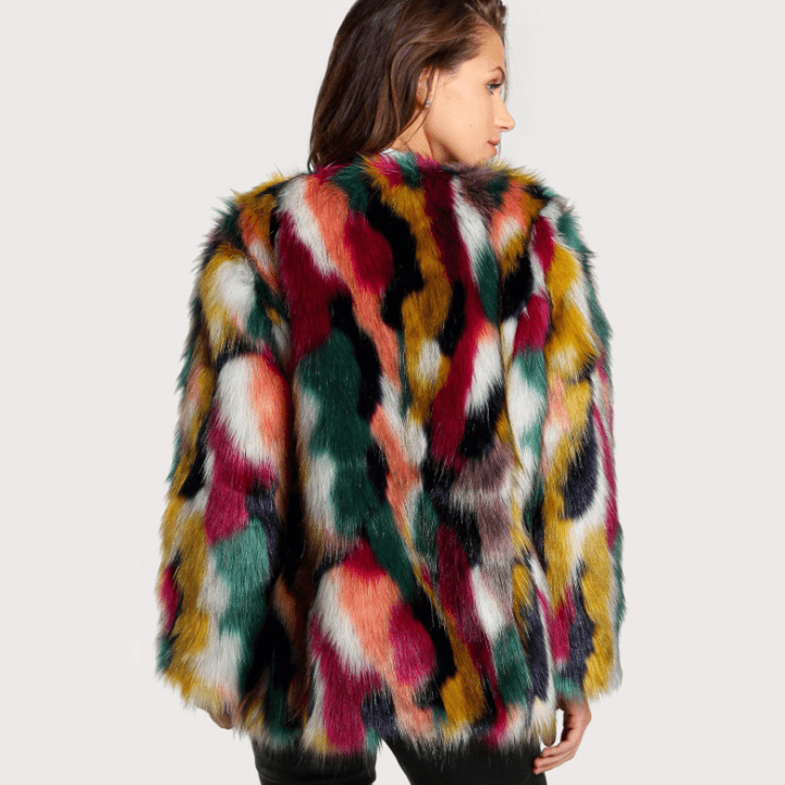 Winter Color Fur Coats Women Elegant Fur Coats Colorful Faux Fur Coat Brand Fashion Long Sleeve Collarless Casual Woman Fur Coat - Almoni Express