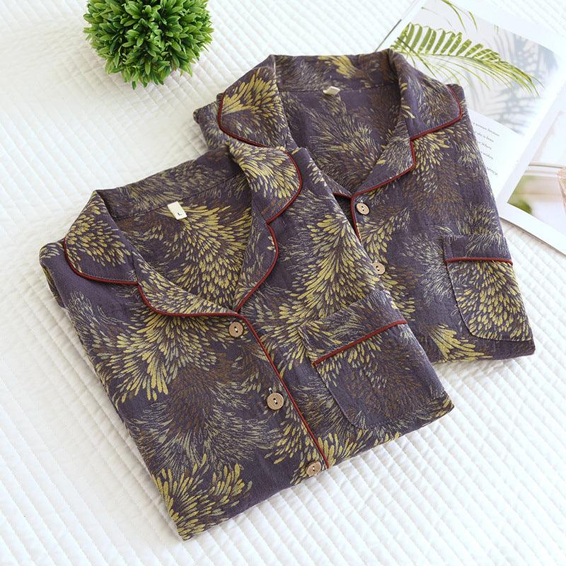 Winter Couple Yarn-dyed Cotton Pajamas Long Sleeve Can Be Outerwear Homewear Men's Suit - Almoni Express