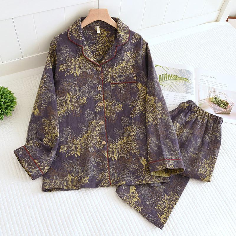 Winter Couple Yarn-dyed Cotton Pajamas Long Sleeve Can Be Outerwear Homewear Men's Suit - Almoni Express