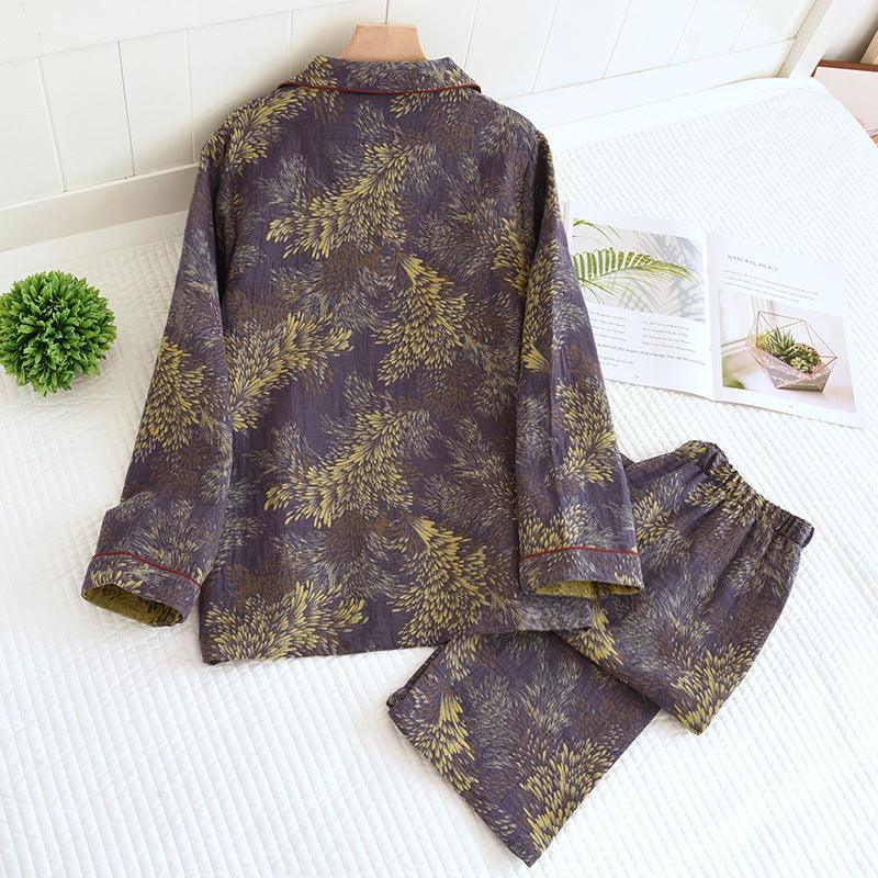 Winter Couple Yarn-dyed Cotton Pajamas Long Sleeve Can Be Outerwear Homewear Men's Suit - Almoni Express