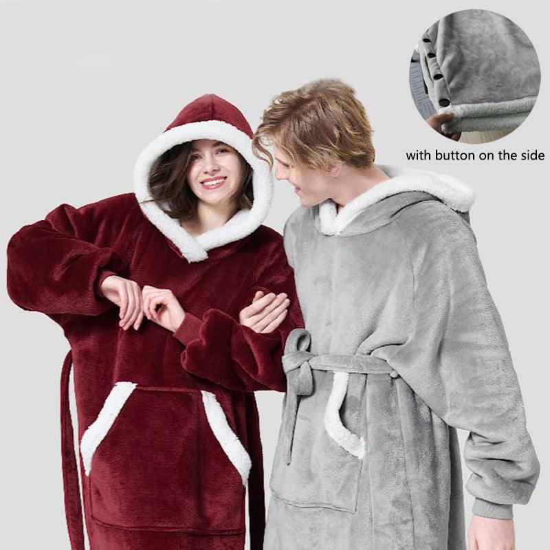 Winter Hoodie Blanket With Button Design Warm Home Clothes Women Men Oversized Pullover - AL MONI EXPRESS