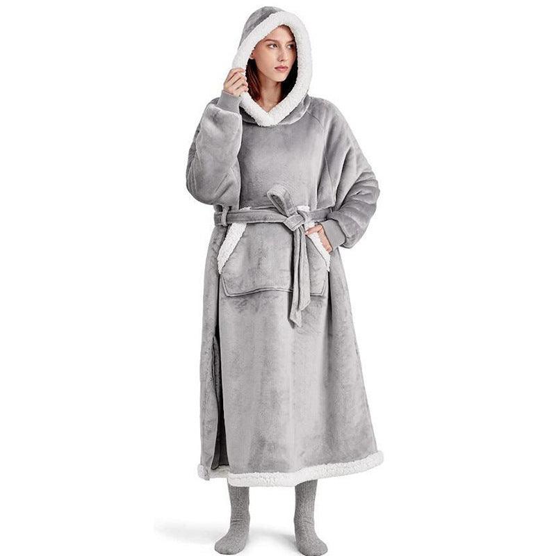 Winter Hoodie Blanket With Button Design Warm Home Clothes Women Men Oversized Pullover - AL MONI EXPRESS